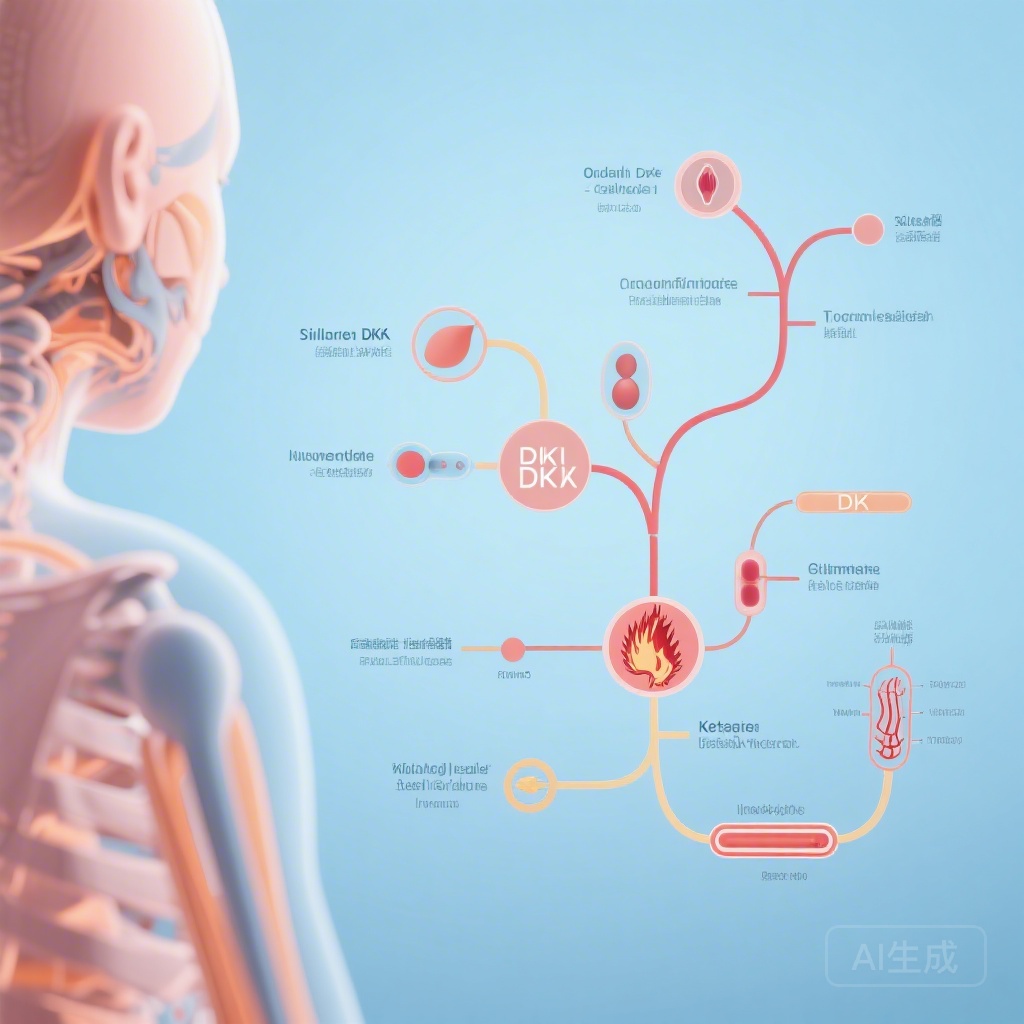 Diagram illustrating the interplay between metabolic and inflammatory pathways in pediatric DKA. The image shows insulin deficiency triggering ketogenesis, elevated free fatty acids, and subsequent activation of the innate immune system, with markers like IL-6 and CRP rising as inflammation intensifies.