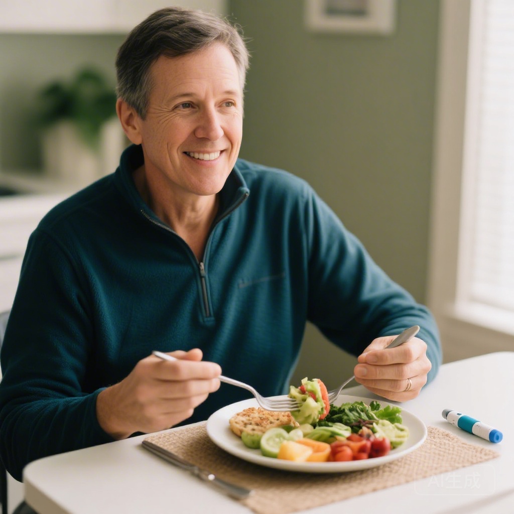 Senior person with type 2 diabetes preparing a healthy balanced meal for intermittent fasting