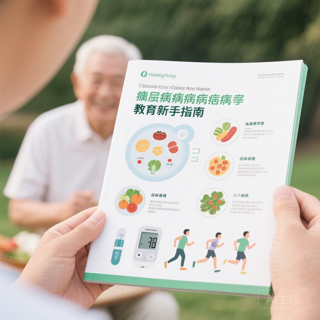糖尿病患者教育新手指南科普图,含血糖监测、饮食搭配、运动指导等入门知识图示